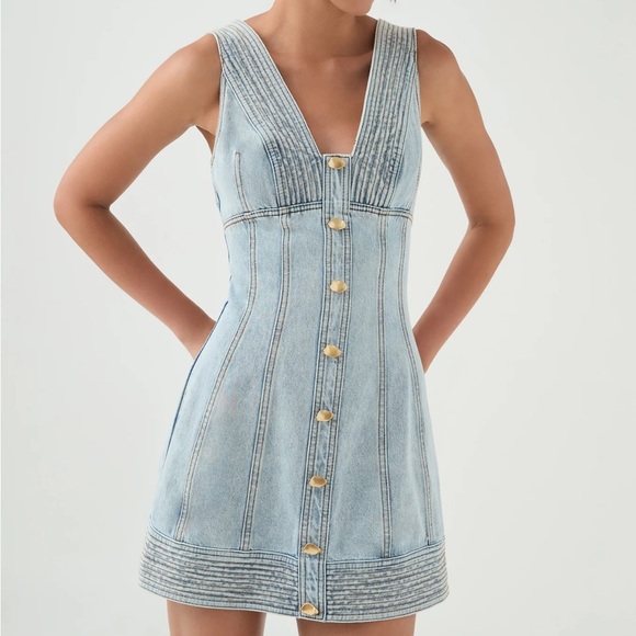 Coast Denim Mini Dress in Colour Light Sky Wash Size 10 - Womens Designer Dresses | Aje